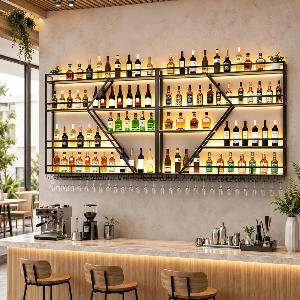 63in 4 Tier Large Wall Mounted Wine Rack Black Diamond Shaped | Large Capacit...