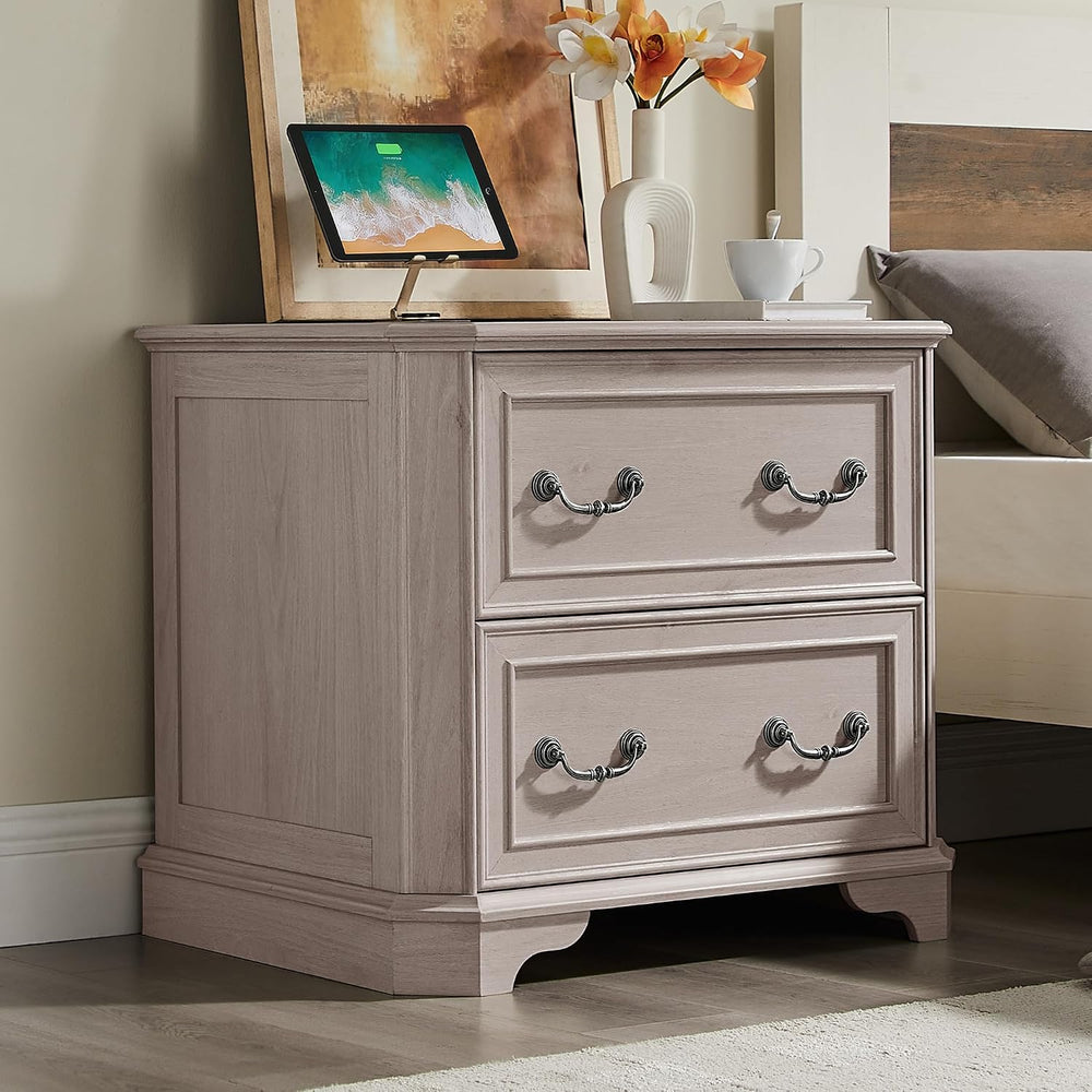 T4TREAM 30" Farmhouse Nightstand Set of 2 w/Charging Station | Large End...