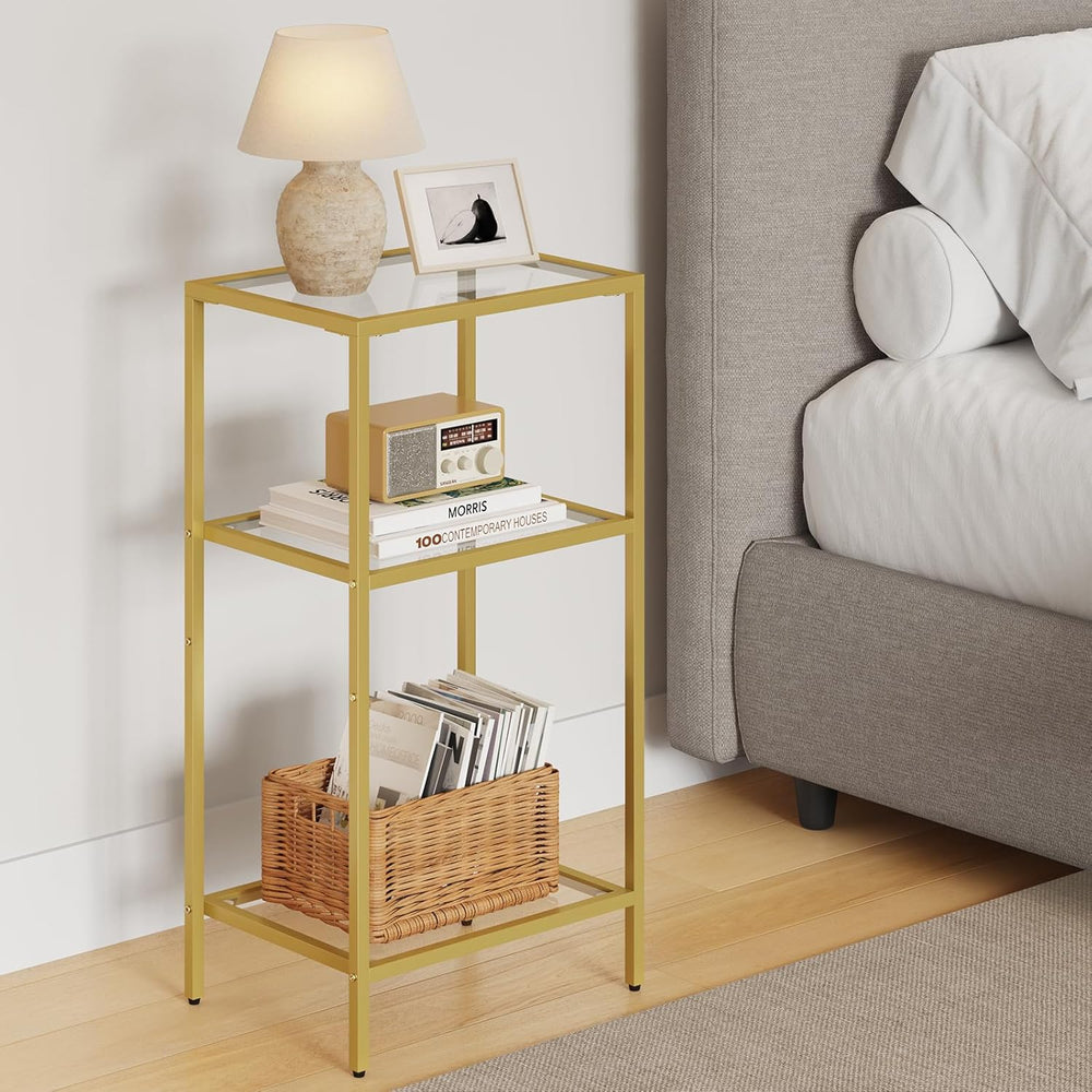 Side Tables Set of 2, Tempered Glass End Table with Metal Frame, 3-Tier Small...