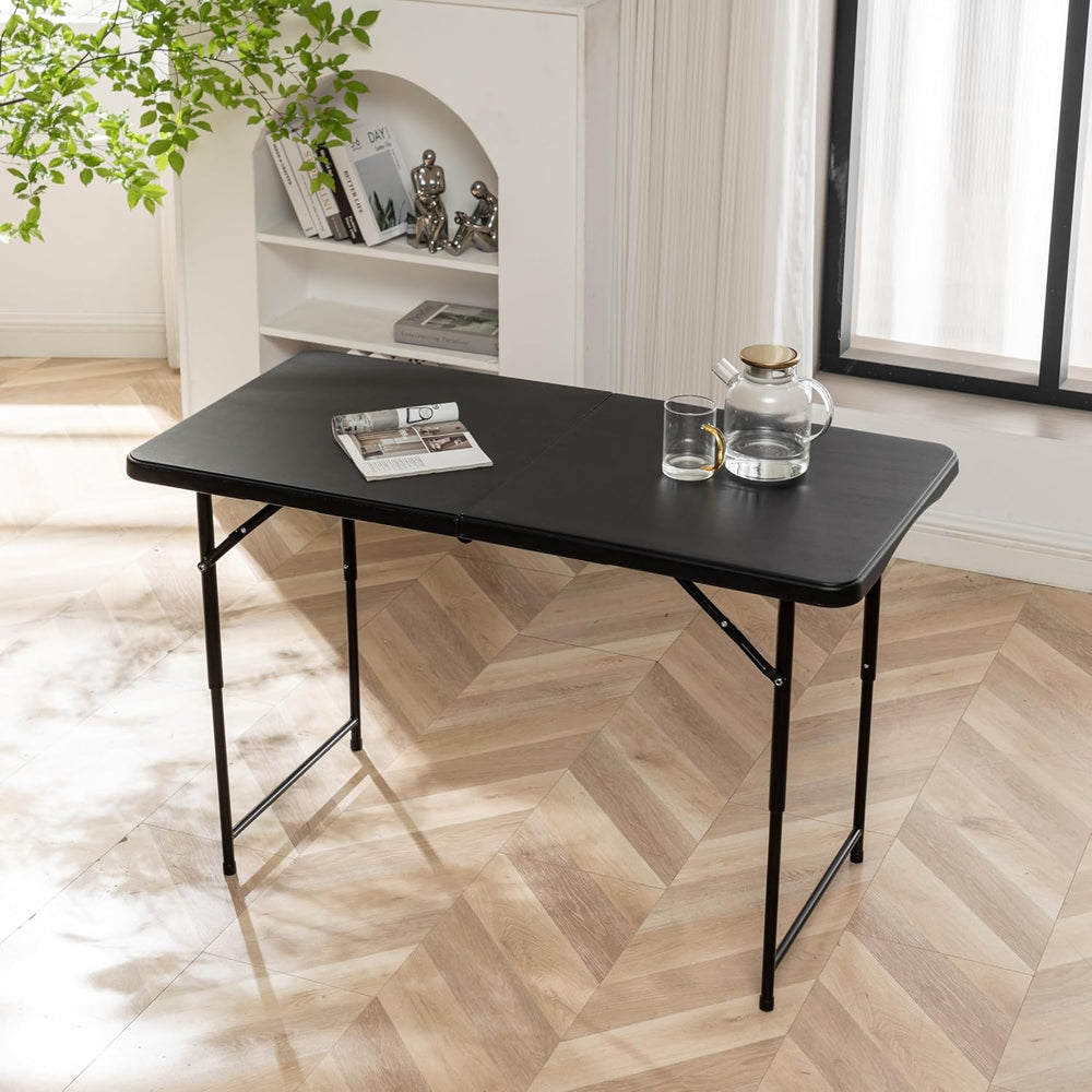BTEXPERT 4 Foot Fold-in-Half Folding Utility Table, Height Adjustable Portabl...