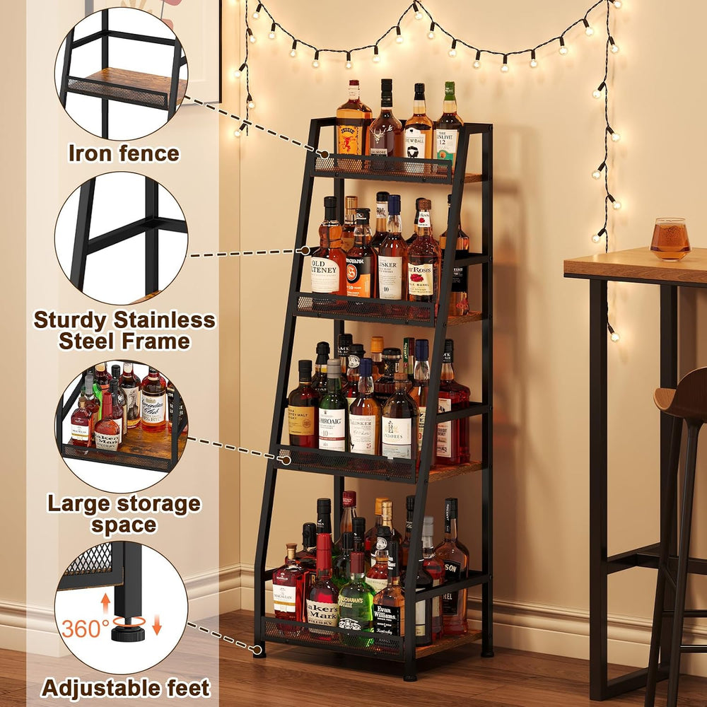 4-Tier Trapezoid Liquor Stand for Home Bar, Stepped Wine Rack Freestanding Fl...