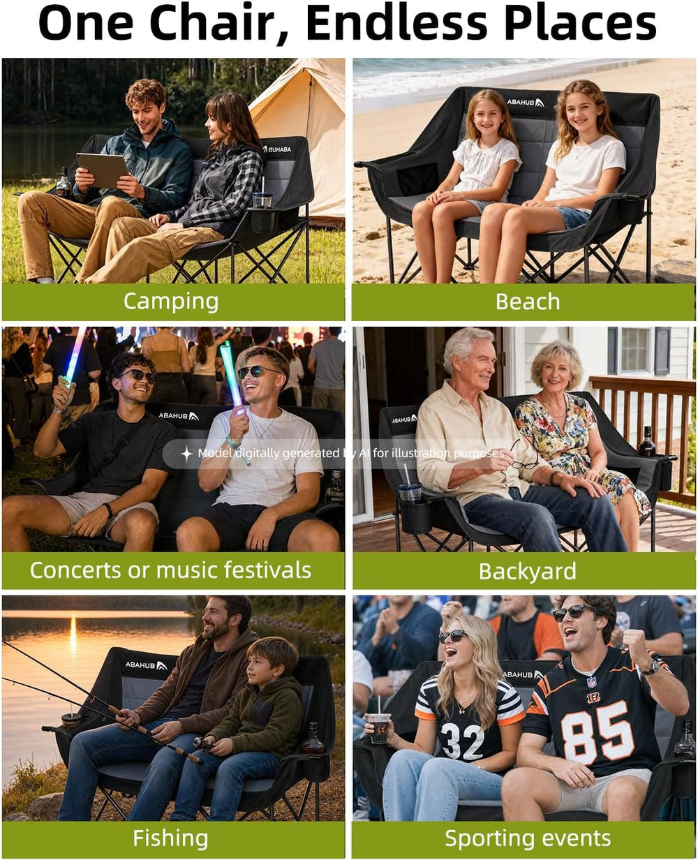 Abahub 2-Person Folding Camping Chair Loveseat Couch Chairs, 650 LBS Portable...