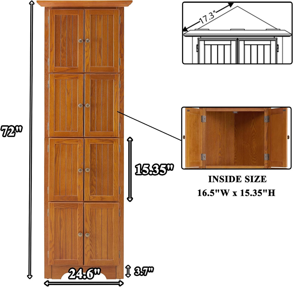 72" H Farmhouse Corner Storage Cabinet with 4 Shelves & 8 Doors, 4 T...
