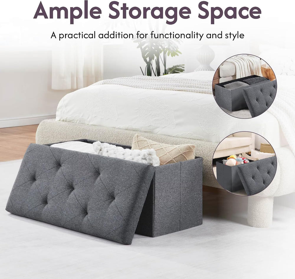 Folding Storage Ottoman Bench, Ottoman Foot Rest, End of Bed Bench, Storage C...