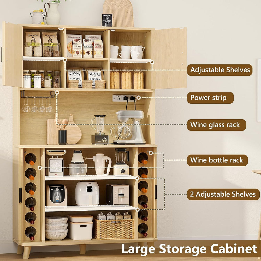 71'' Modern Kitchen Pantry Cabinet with Sliding Tambour Doors& Ad...