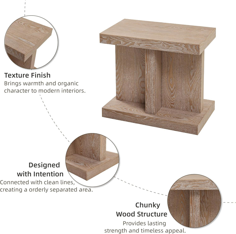 COZAYH Farmhouse Wood End Table with Open Base Shelf, Modern Minimalist Recta...