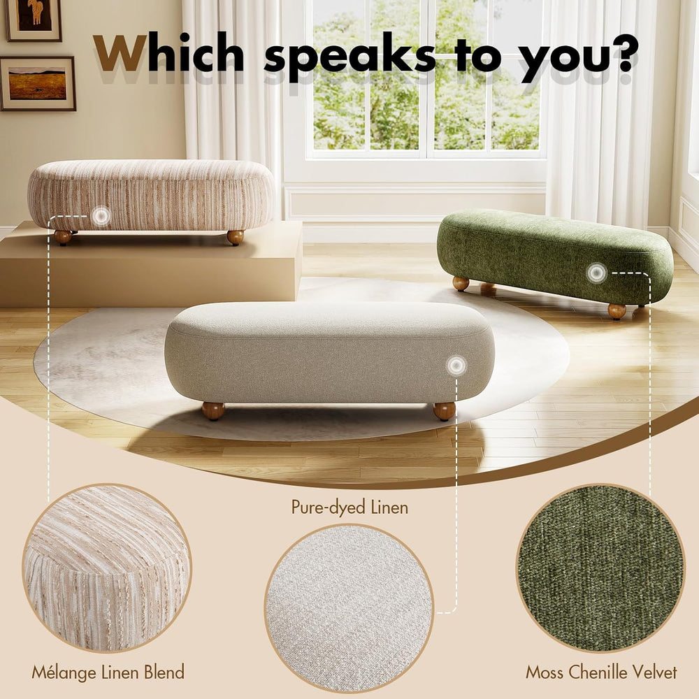 Hyfirm 54" Oatmeal Linen Upholstered Bench – Beige End of Bed Ottoman wi...