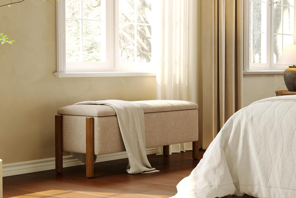 Modern Storage Benches with Walnut Wood Legs, 47'' Ottoman Bench with...