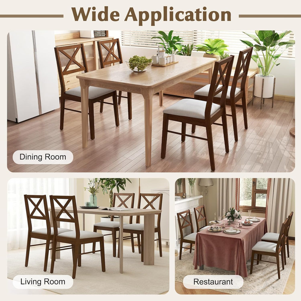 POWERSTONE Dining Chairs Set of 2, Wooden Kitchen Chairs with Soft Fabric Sea...