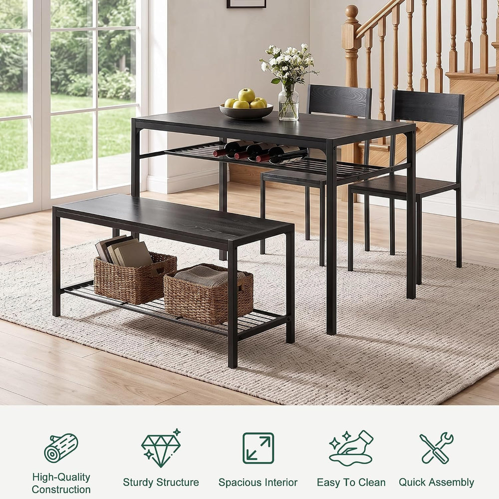 VECELO Kitchen Dining Room Table with 2 Chairs & Bench, Compact Space-Sav...