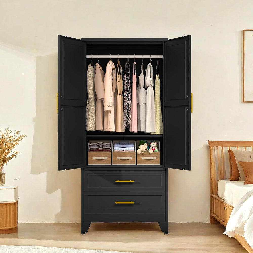 PAOFIN Black 71" Metal Armoire Wardrobe Closet, Bedroom Clothing Storage...