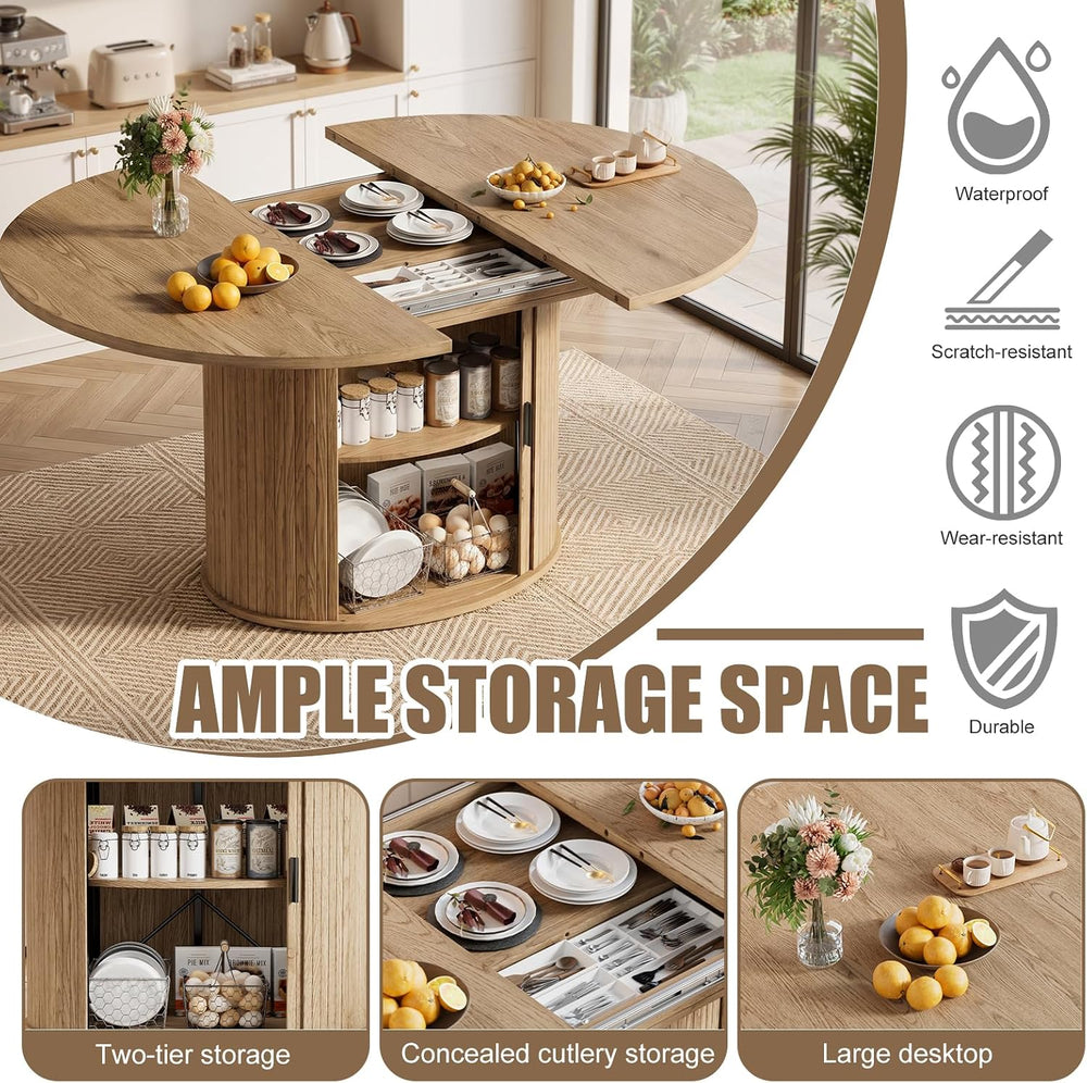 PAKASEPT43-59 Extendable Round to Oval Dining Table with Hidden Storage, Mode...