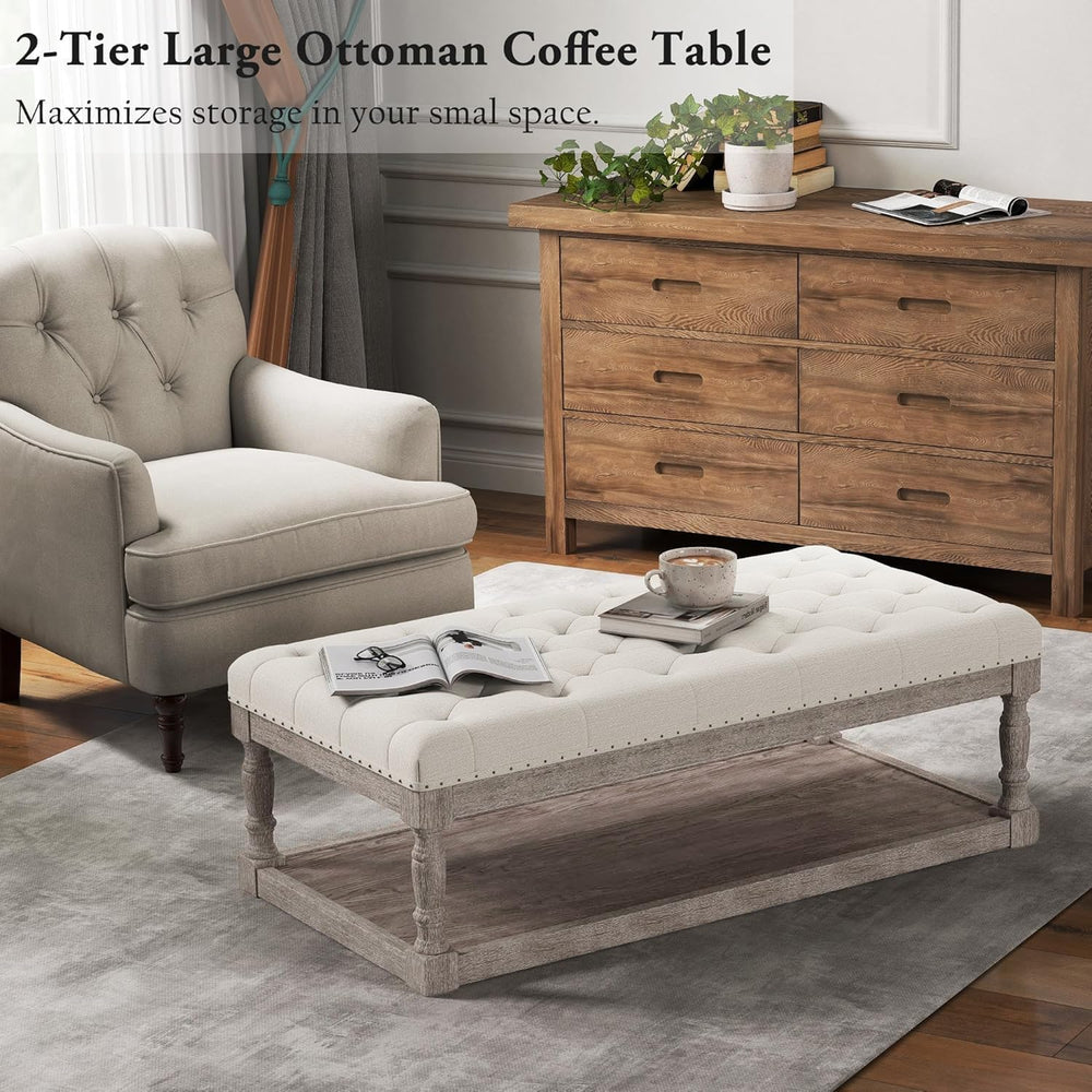 Ottoman Coffee Table, Large Rectangle Ottoman with Storage - Upholstered Cush...