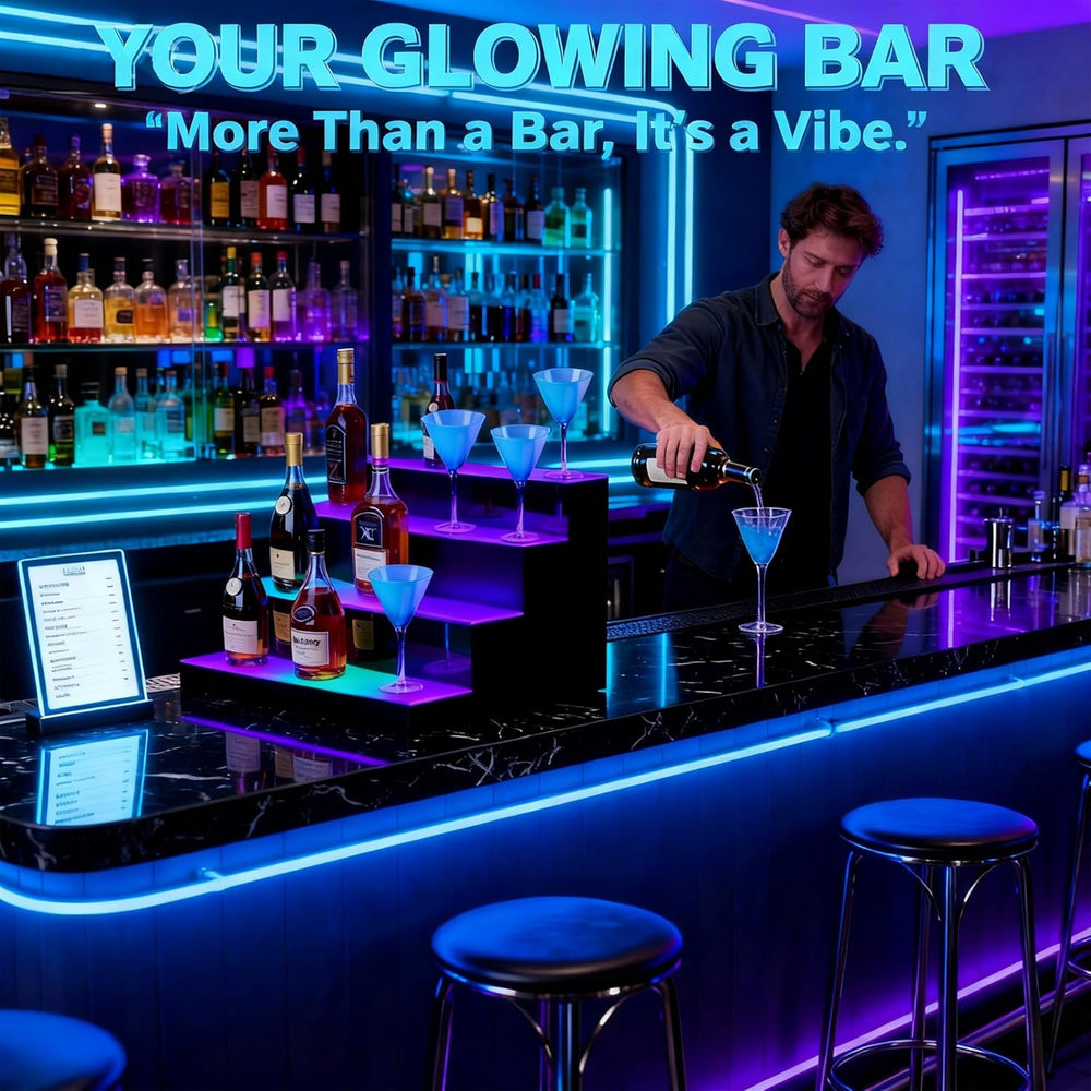 4-Tier LED Lighted Liquor Bottle Display Shelf, 23.6"x 15.8"x 12.6&...