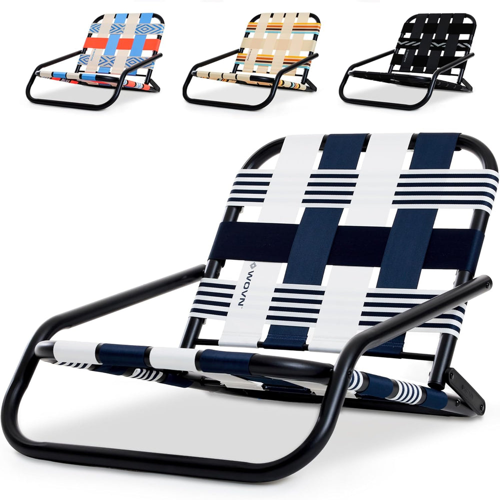 WOVN Low Beach Chairs - Premium Folding Beach Chair for Adults - Low Profile,...