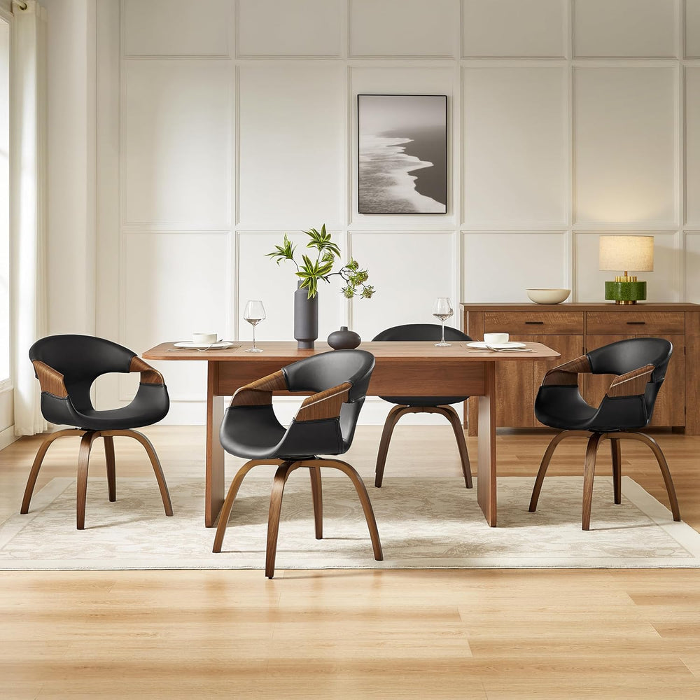 Zouron Swivel Dining Chair, Mid Century Modern Upholstered Desk Chair with Wo...