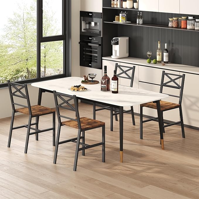Dining Chair Set of 2, Rustic Wooden Kitchen Chairs with Backrest, Farmhouse ...