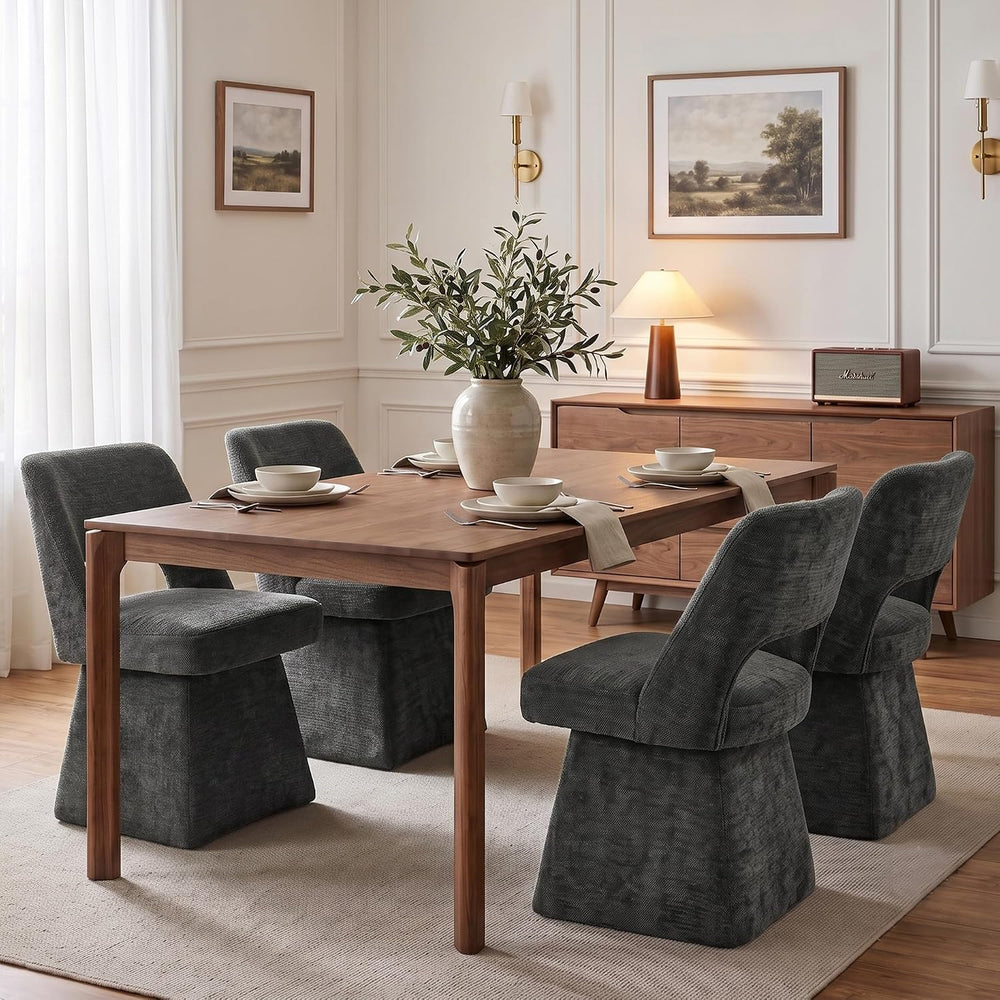 VKNOW Upholstered Swivel Dining Chairs Set of 4 with Curved Open Back
