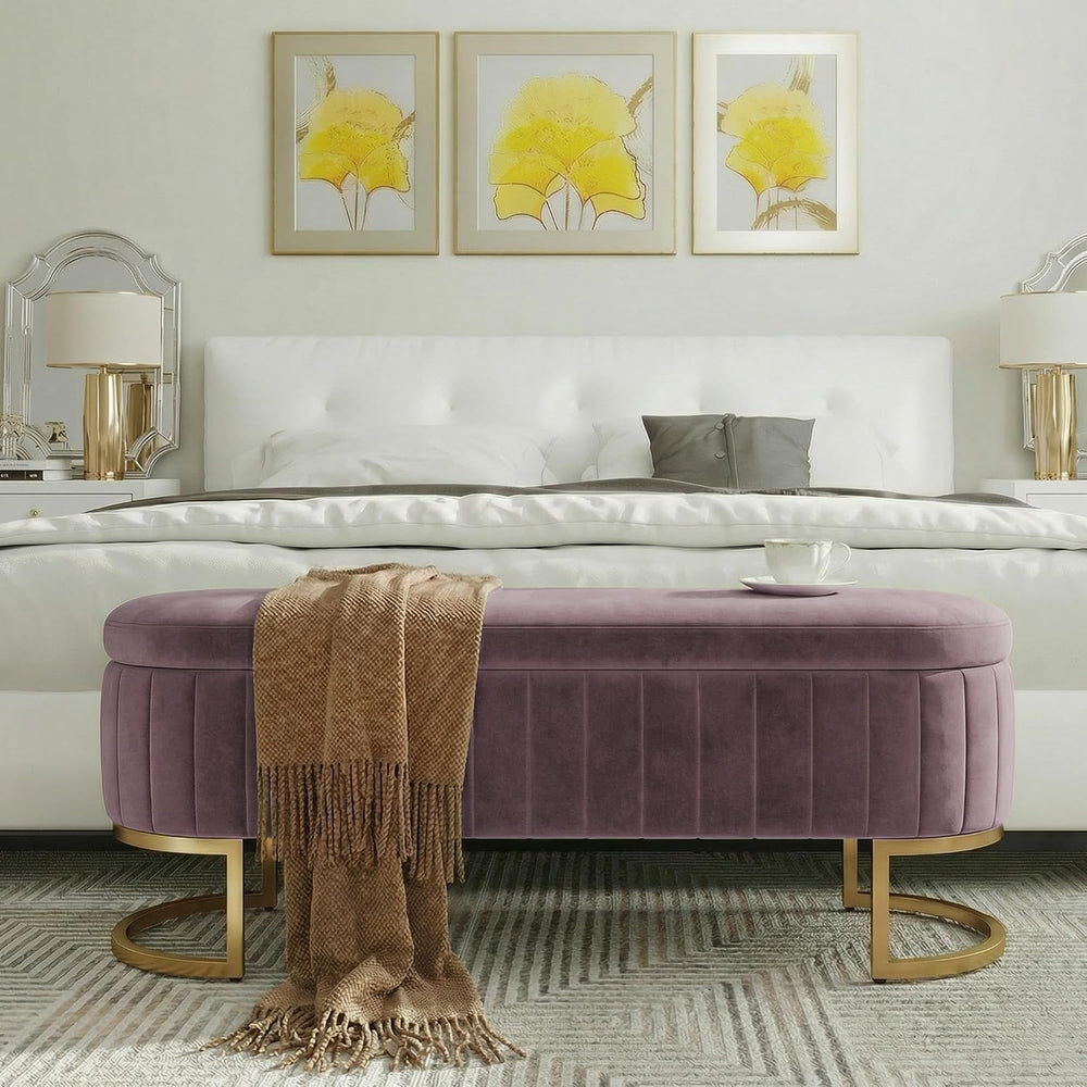 51" Velvet Storage Ottoman Bench End of Bed for Bedroom Entryway Purple ...