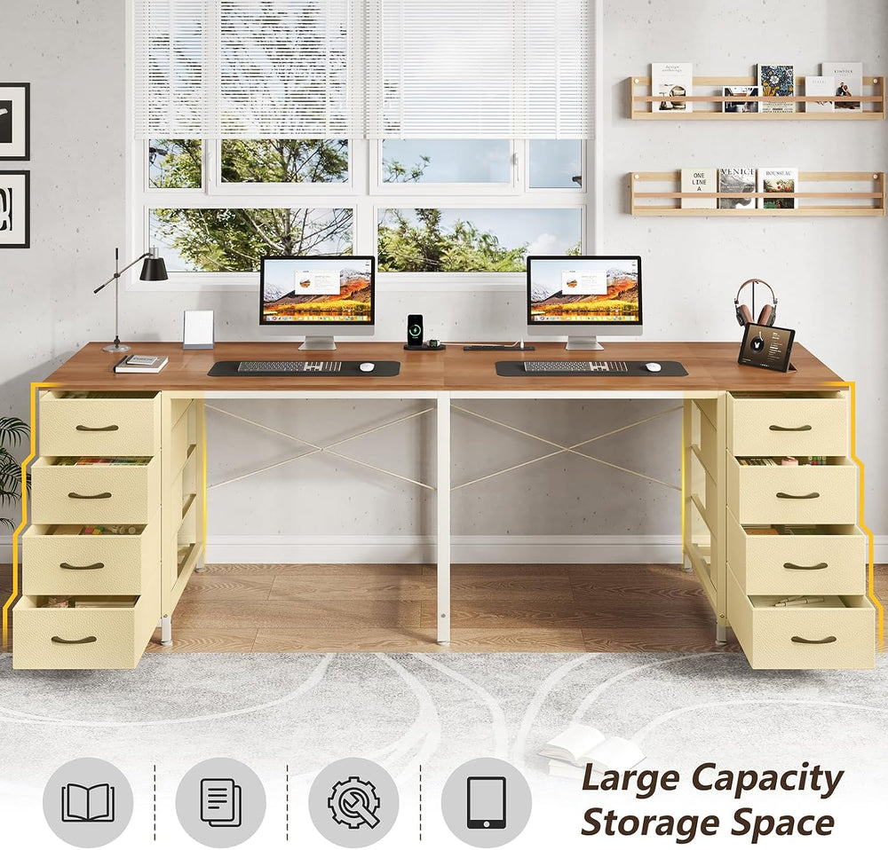 TVU 2 Person Desk with 8 Drawers, Large Home Office Computer Desk with Power ...