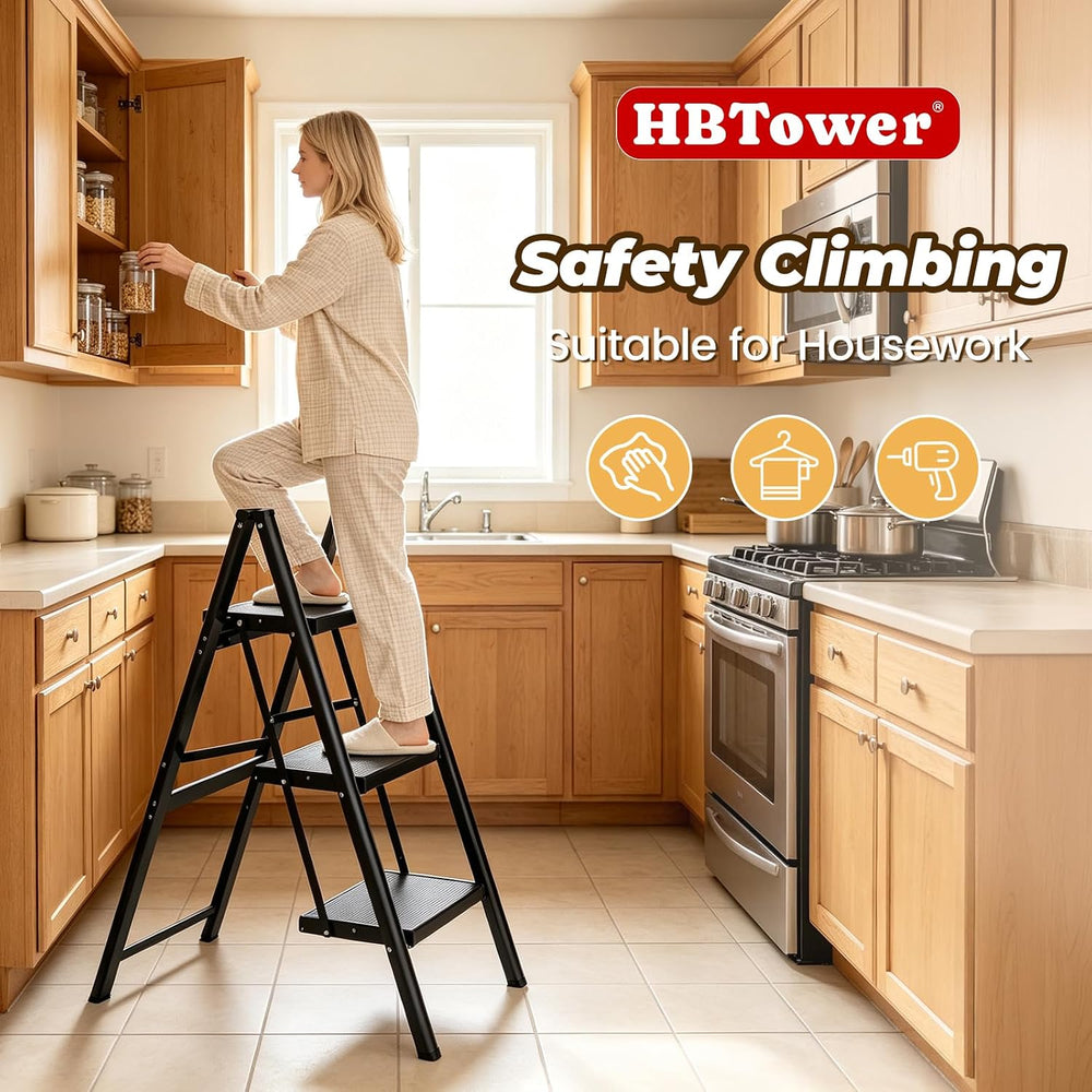 HBTower 3 Step Ladder, Lightweight Aluminum Folding Step Stool