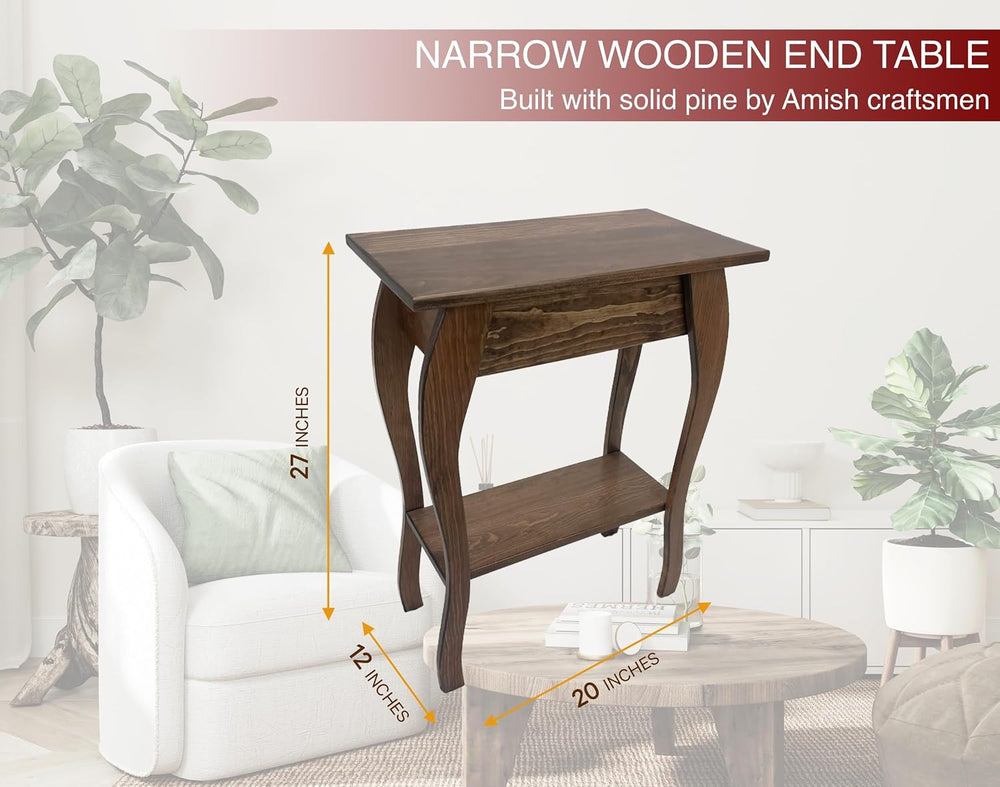 Peaceful Classics Wooden End Table- Amish Handmade Slim Side Table for Living...