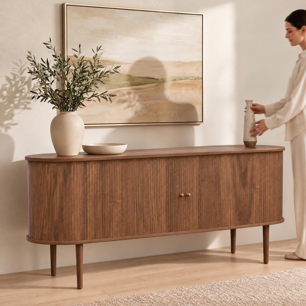 WERMO 71'' Fluted Sideboard Buffet Cabinet with Sliding Doors and Adj...