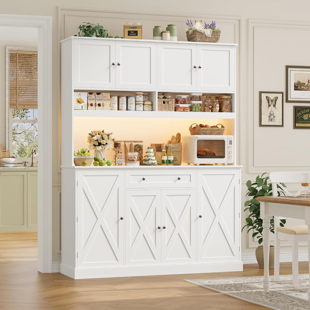 HIFIT 72.8”Hx55”W Pantry Cabinet with LED & Charging Station, Kitchen Hut...