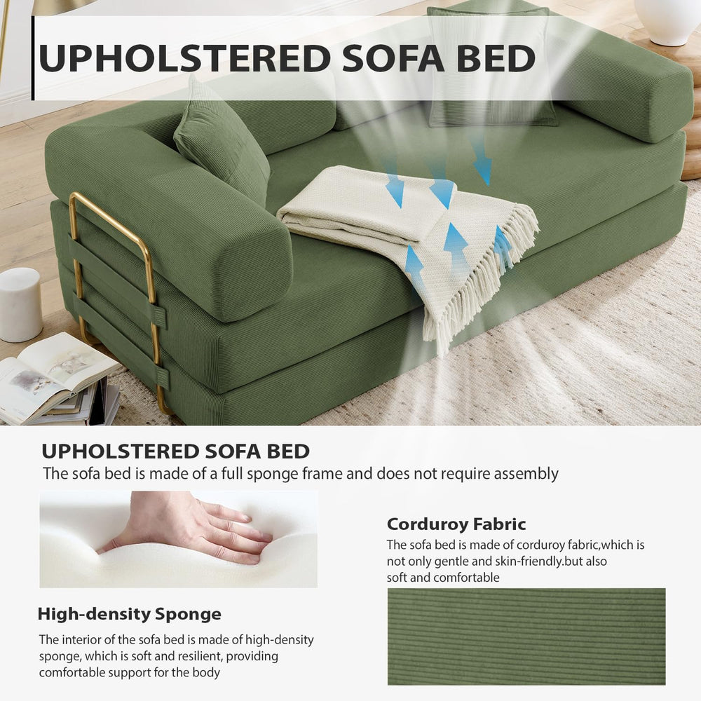 4-in-1 Folding Convertible Sofa Bed, 78 Inch Oversized Corduroy Upholstered C...