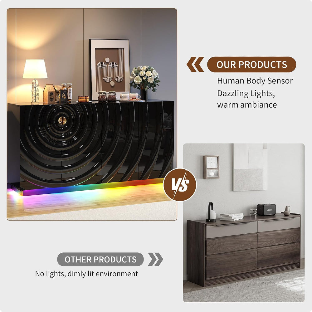 LVSOMT 63" High-Gloss Sideboard Buffet Cabinet with Storage, Large Coffe...