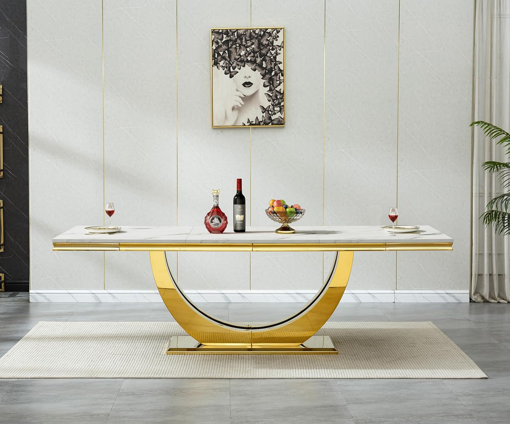 94" White Dining Table for 6-10, Modern Rectangular Kitchen Table with F...