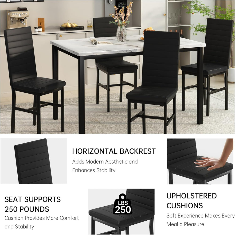 Hooseng 5 Piece Dining Table Set for 4, Faux Marble Kitchen Table with Uphols...