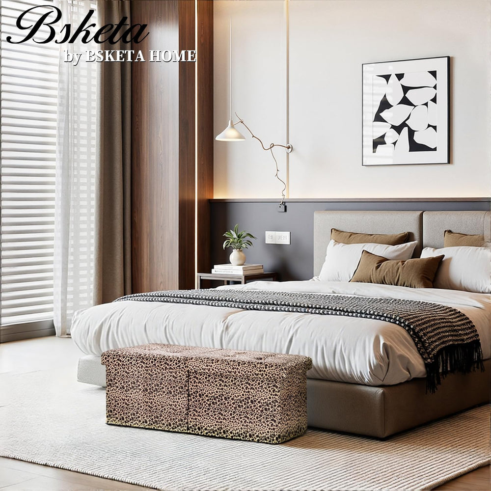 Bsketa Storage Ottoman Bench, 34" Folding Velvet Foot Rest,Leopard Print...
