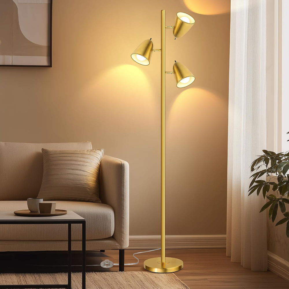 QiMH Tree Floor Lamp with 3 Light Bulbs, Standing Tall Pole Lamps for Living ...