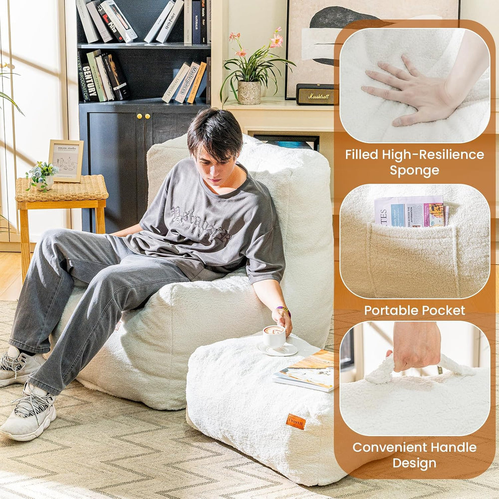 Cvortll Giant Bean Bag Chair for Adults with Ottoman, High-Density Oversized ...