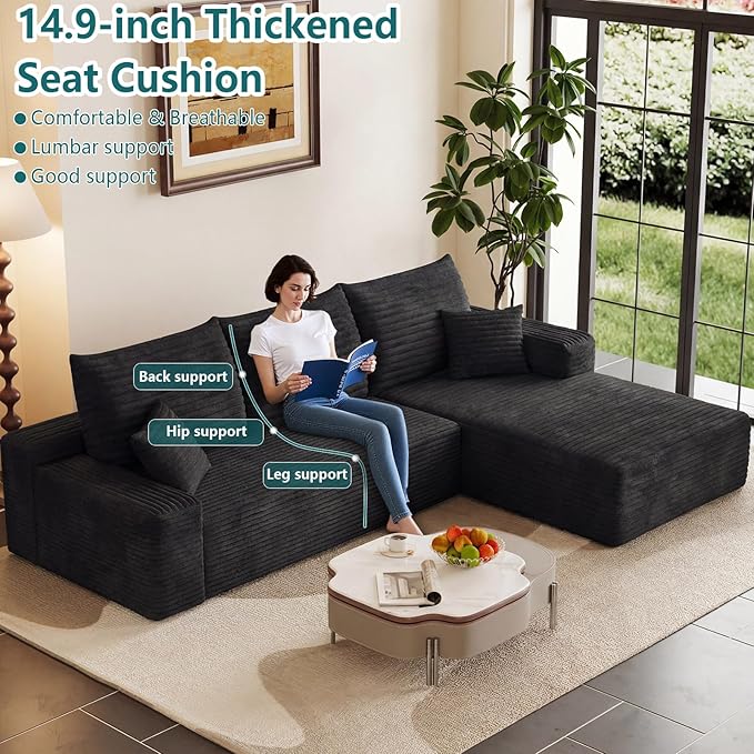 95" Modular Sectional Couch, L Shaped Cloud Sofa with Chaise Lounge, Cor...