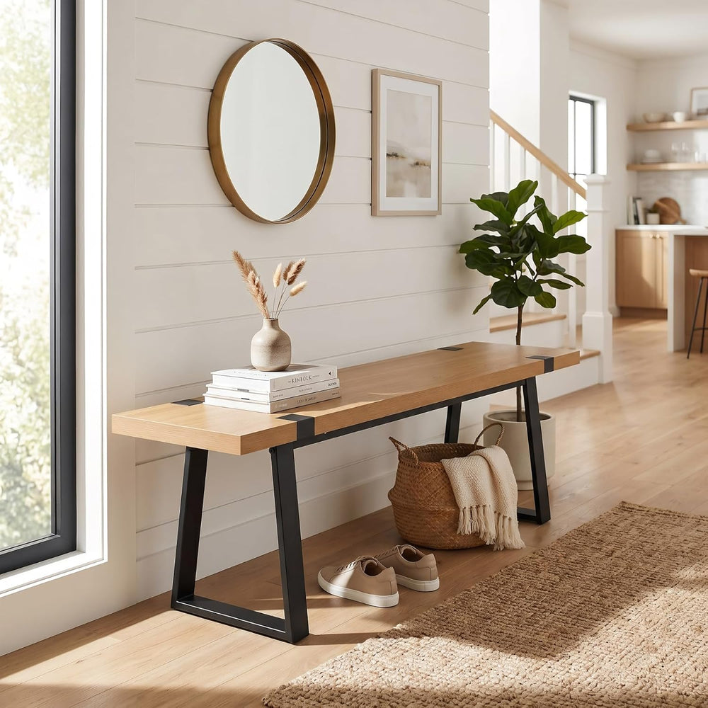 HNY 60" Entryway Bench Wood Dining Bench Bedroom Bench Modern Minimalist...