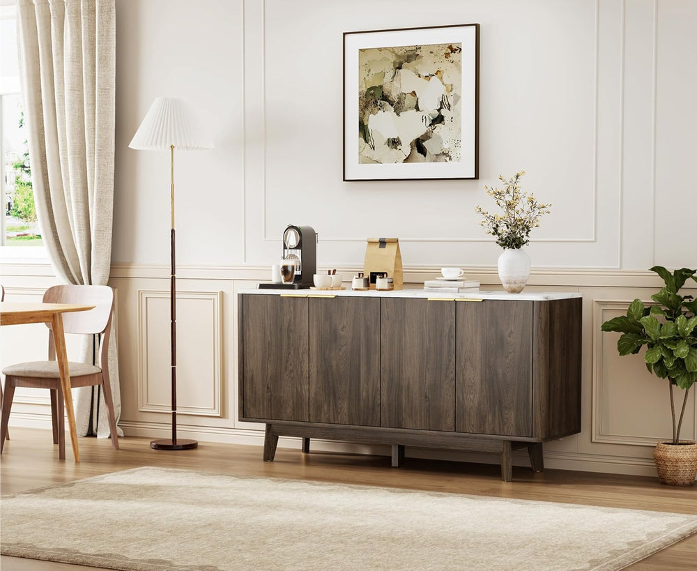 63'' Buffet Cabinet Sideboard with Storage, with 4 Doors, Brown