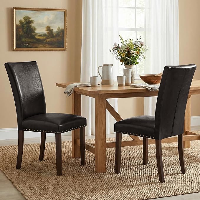 Furniliving Upholstered Dining Chairs Set of 2 - PU Leather Modern Farmhouse ...