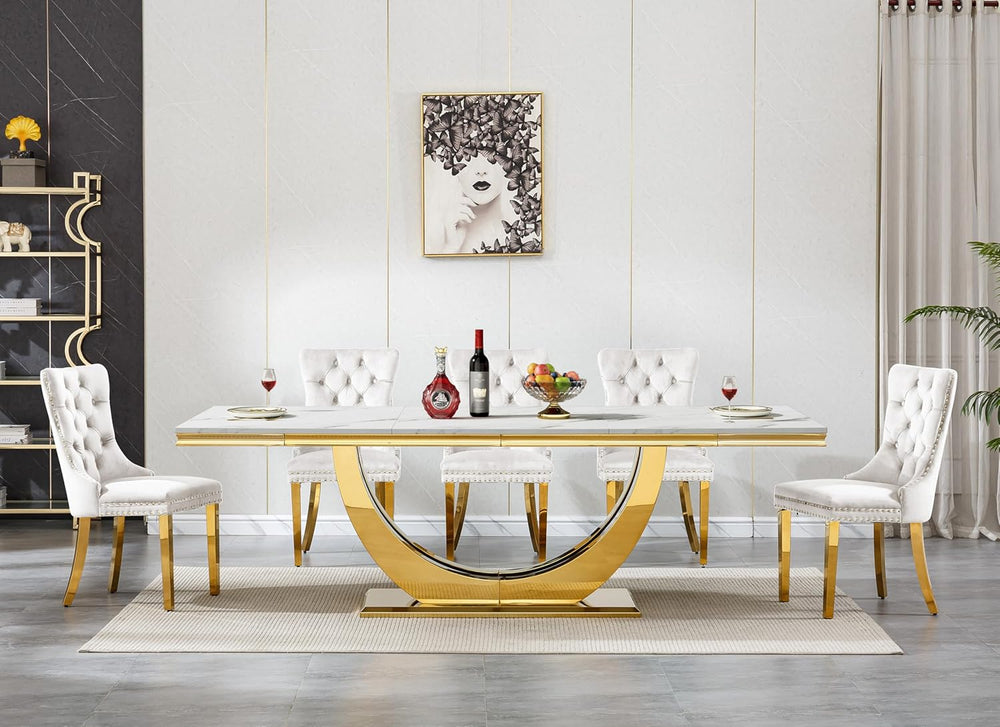 94 in Luxury Faux Marble Dining Table for 6 8 10 People, White Faux Marble Di...