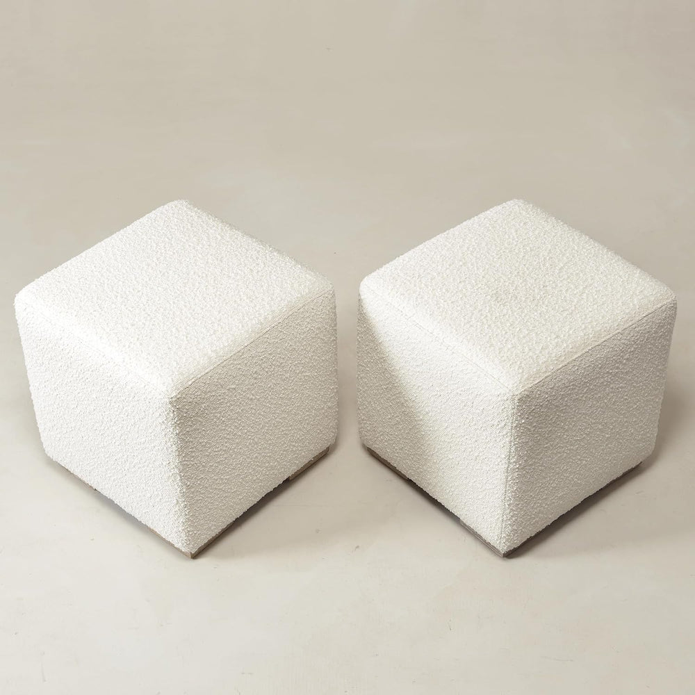 KINWELL 18.5" Wide Modern Square Boucle Ottoman Set of 2 | Cube Ottoman ...