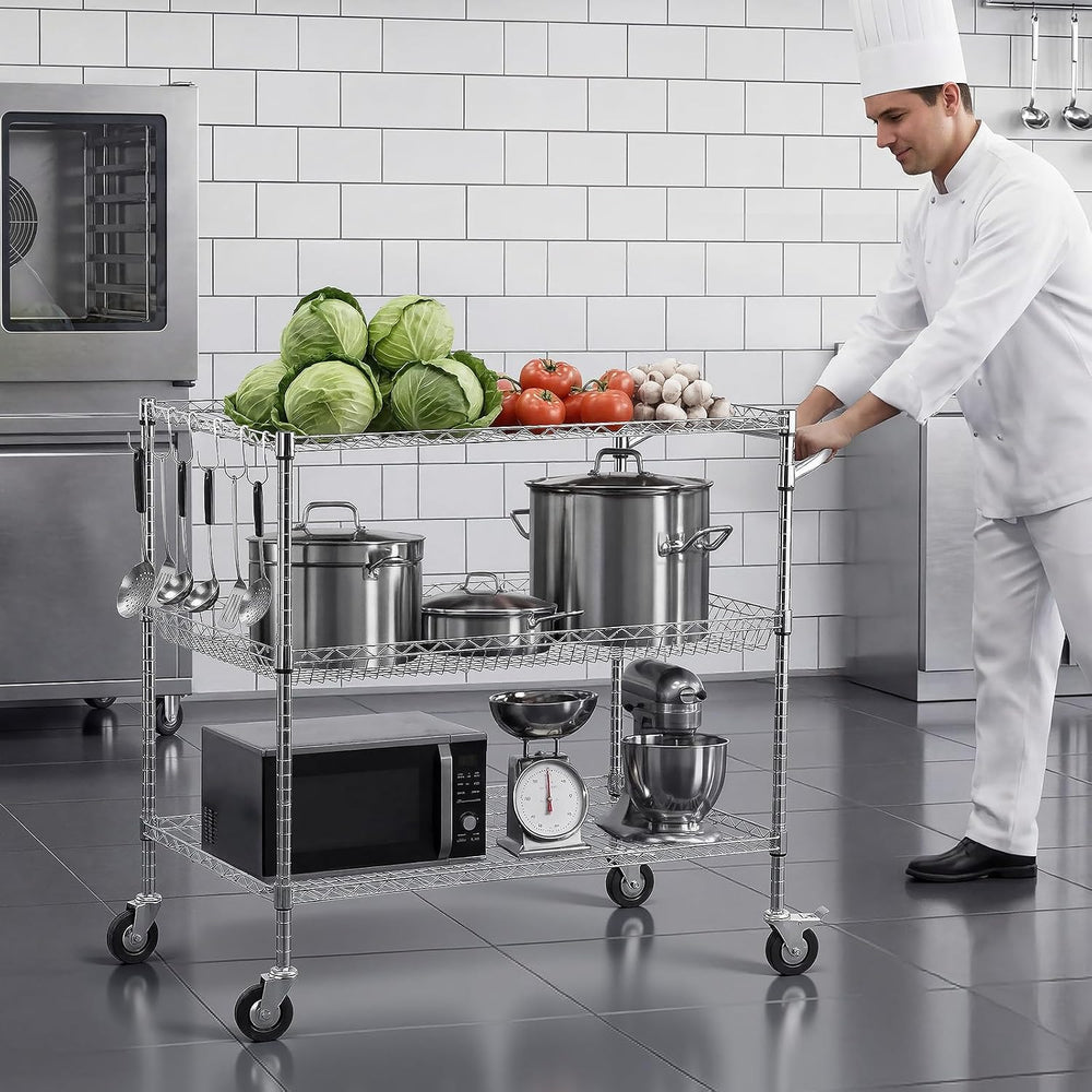 VEVOR Kitchen Utility Cart, 3 Tier Heavy Duty Adjustable Wire Storage Rack, C...