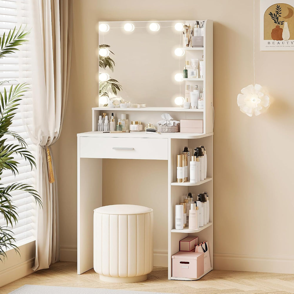 Makeup Vanity Desk with Mirror and Lights, 26.4”Small Vanity Mirror with Ligh...