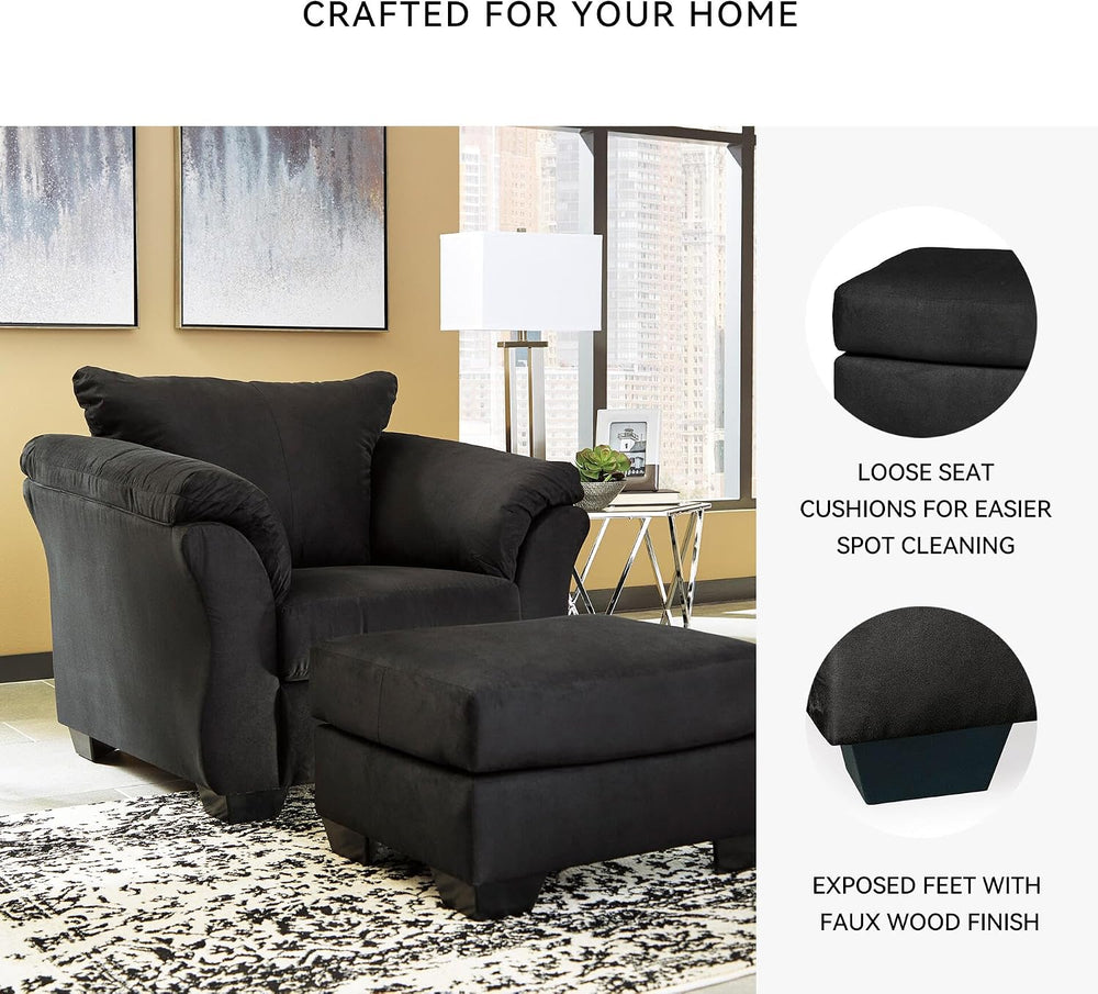 Signature Design by Ashley Black Microfiber Ottoman, 31x25 in, Darcy