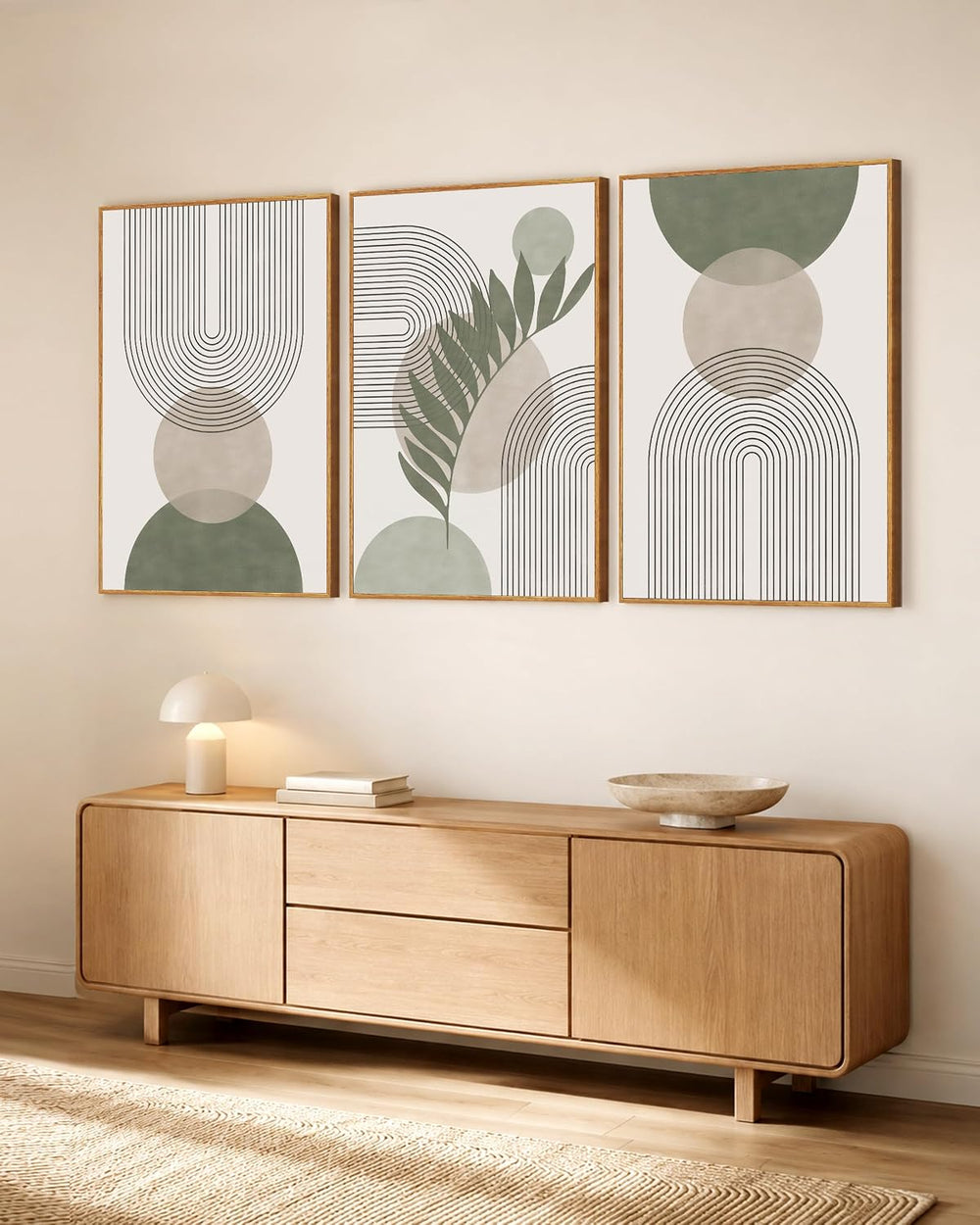 HesenDot 16x24in Boho Sage Green Large Wood Framed Wall Art,Set of 3