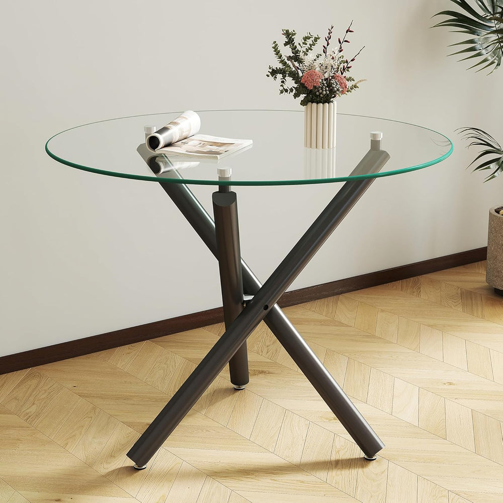 Modern Dining Room Table for 4 People, 36" Round Dining Table with Black...
