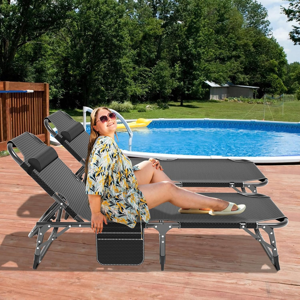 DoCred Chaise Lounge Chair, 5-Position Folding Outdoor Lounge Chair | Heavy D...