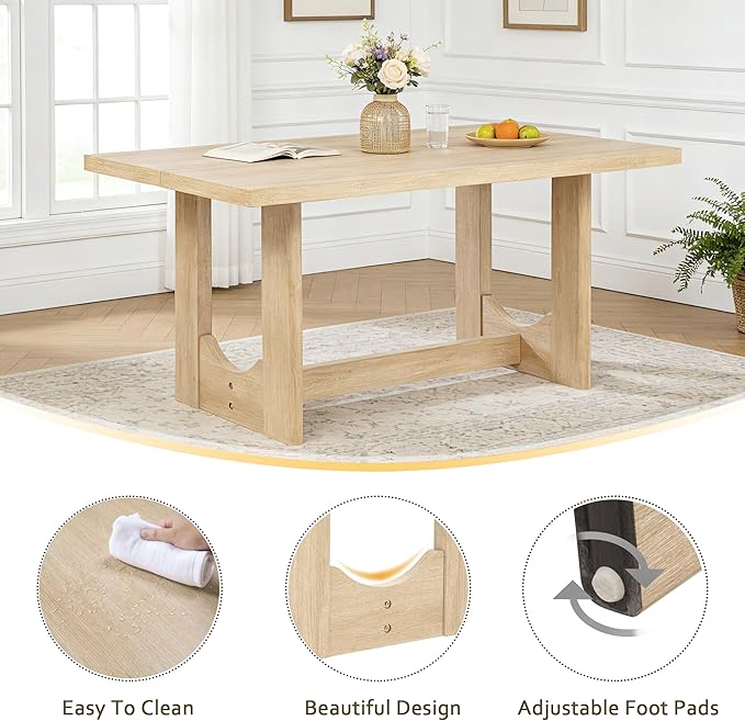 KEIKI 6-Piece Standard Height Dining Table Set with Rectangular Table, 4 Upho...