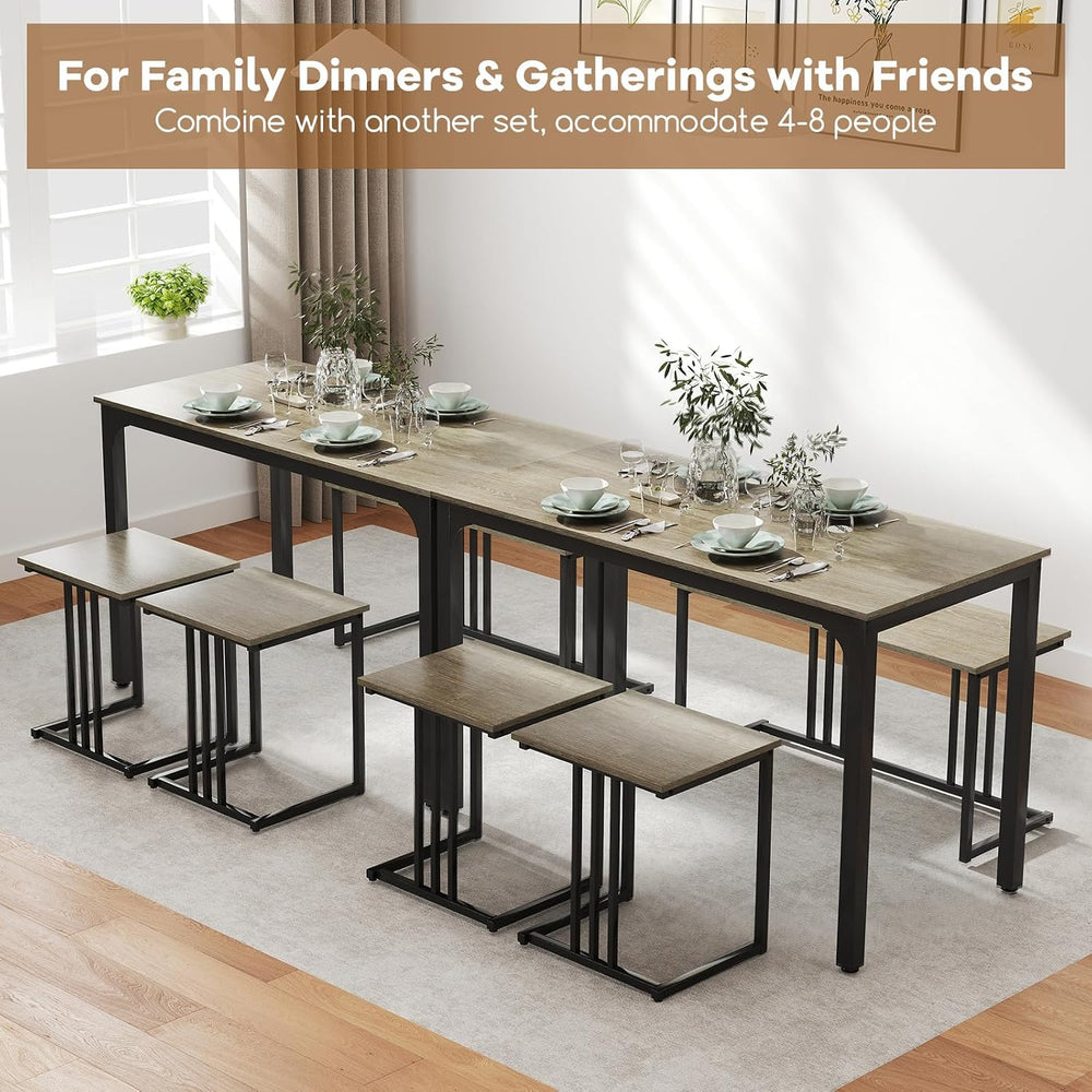 GOFLAME 4-Piece Dining Table Set for 4, Rectangular Wood Dining Table with Be...