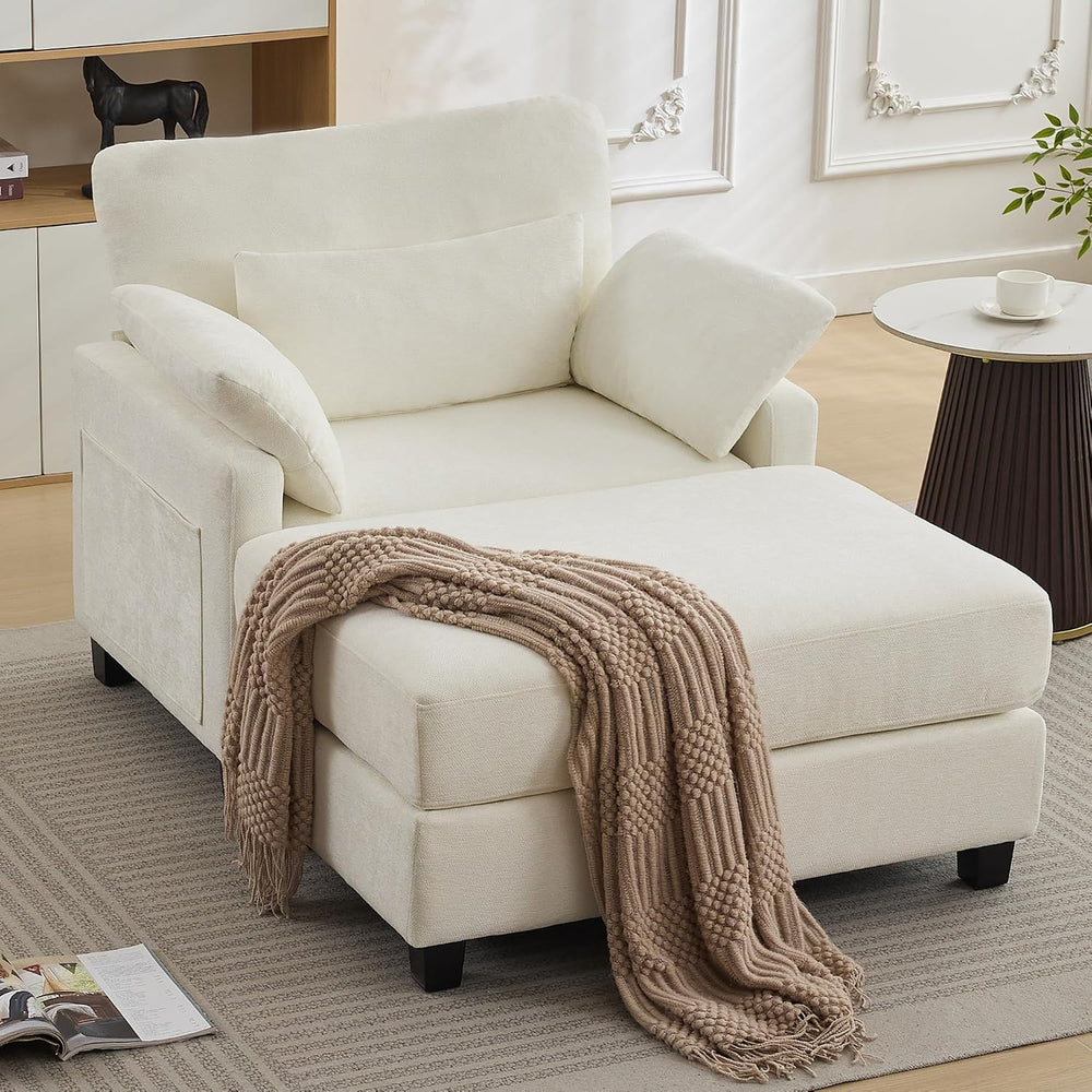 WUTUTUEE 57.5" Oversized Chaise Lounge with Ottoman Indoor, White Readin...